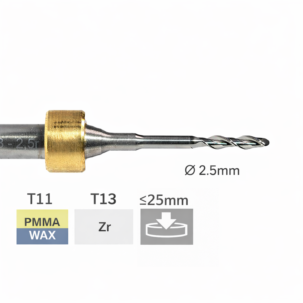 imes icore T11 / T13 - Ø 2,5 l 6,0 mm Radiusfräser PMMA/WAX/Zr