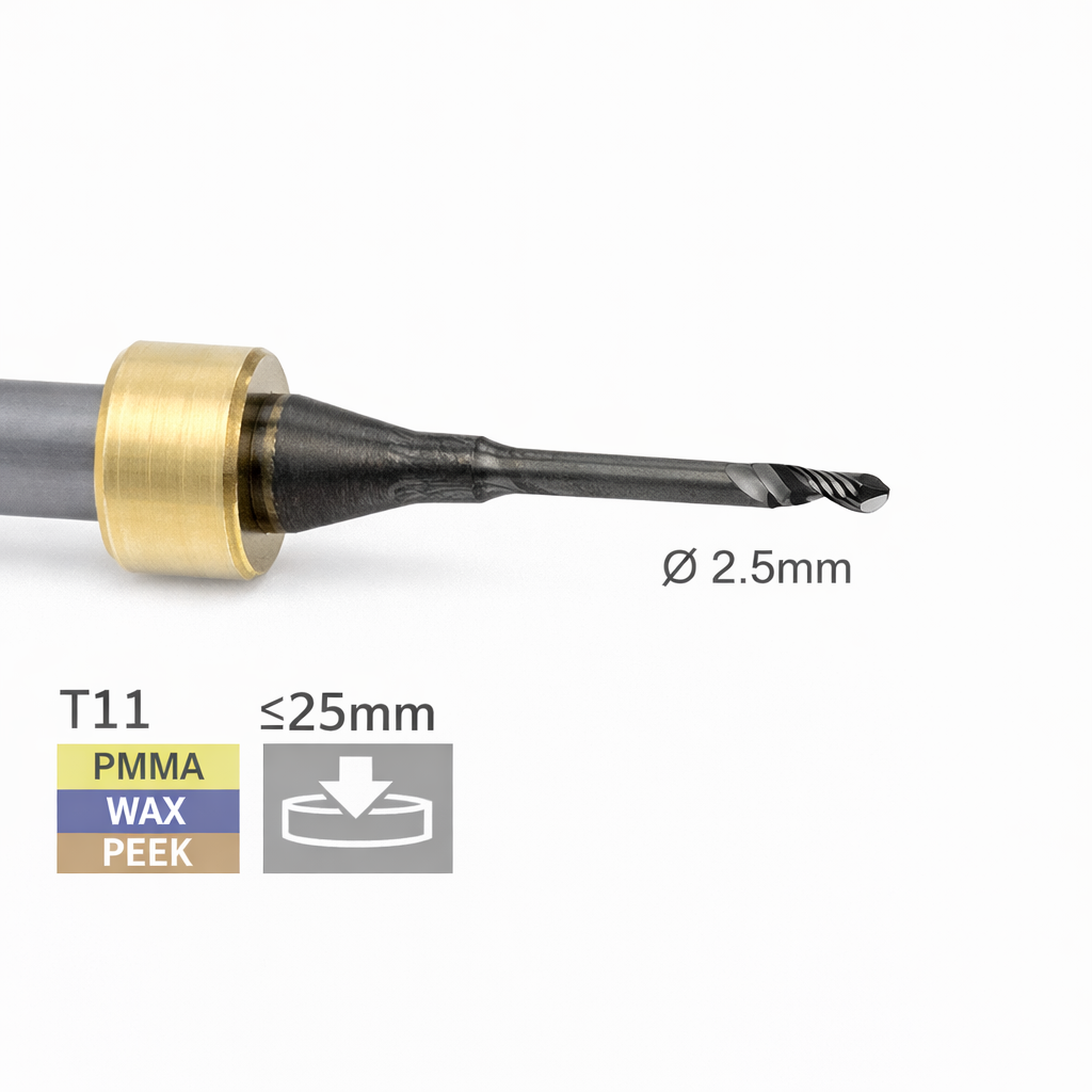 imes icore T11 - Ø 2,5 l 6,0 mm  Radiusfräser Einschneider l PMMA/WAX/PEEK