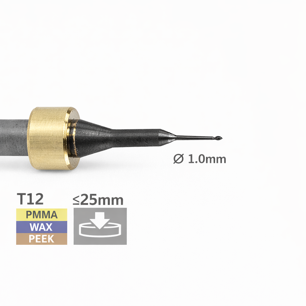 imes icore T12 - Ø 1,0mm l 6,0 mm  Radiusfräser Einschneider l PMMA/WAX/PEEK