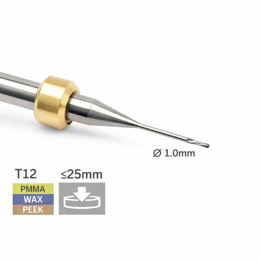 OSG Fräser T12 - Ø 1,0 l 6,0 mm Radiusfräser PMMA/Wachs/PEEK